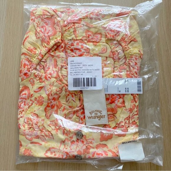 Billabong x Wrangler | Far Away Puff Sleeve Dress Yellow Floral Print New XS - Picture 6 of 7